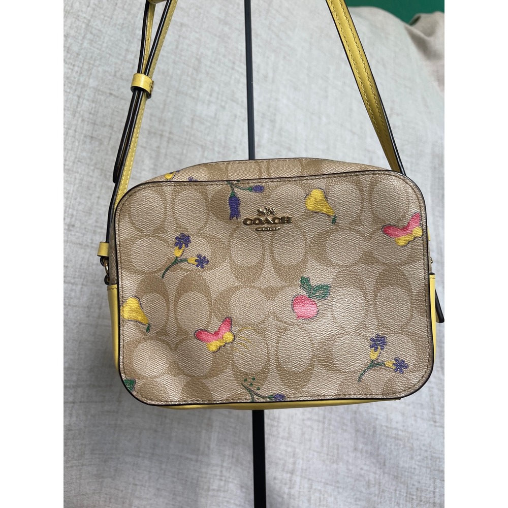 Coach Mini Jamie Camera Bag Signature Canvas Garden Print Yellow Crossbody C9947 - Picture 2 of 5